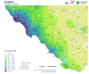 Šumavské srážky na podrobnější mapě